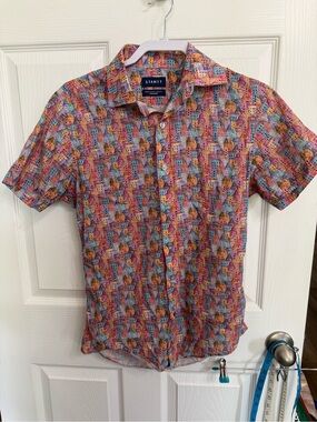 Stantt Colorful Villa Print Shirt Chatham Mens Short Sleeve Cityscape Cotton